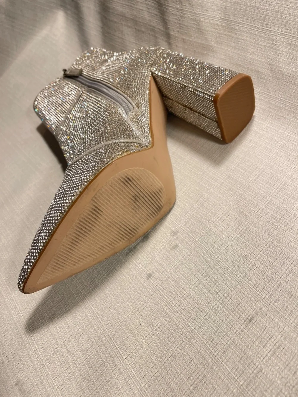 Silver Crystal Embellished Pointed-Toe Ankle Boots - Picture 3 of 9